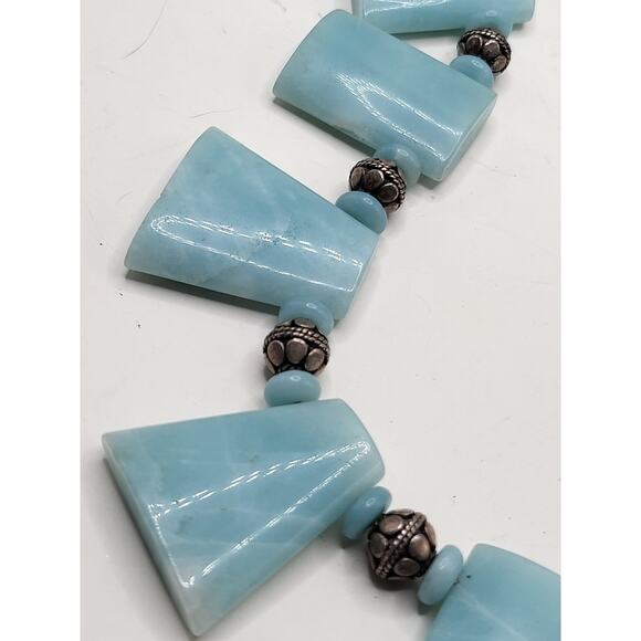 Amazonite Statement Necklace Silver Tone Beads Toggle Clasp 23" Artisan - Picture 7 of 12